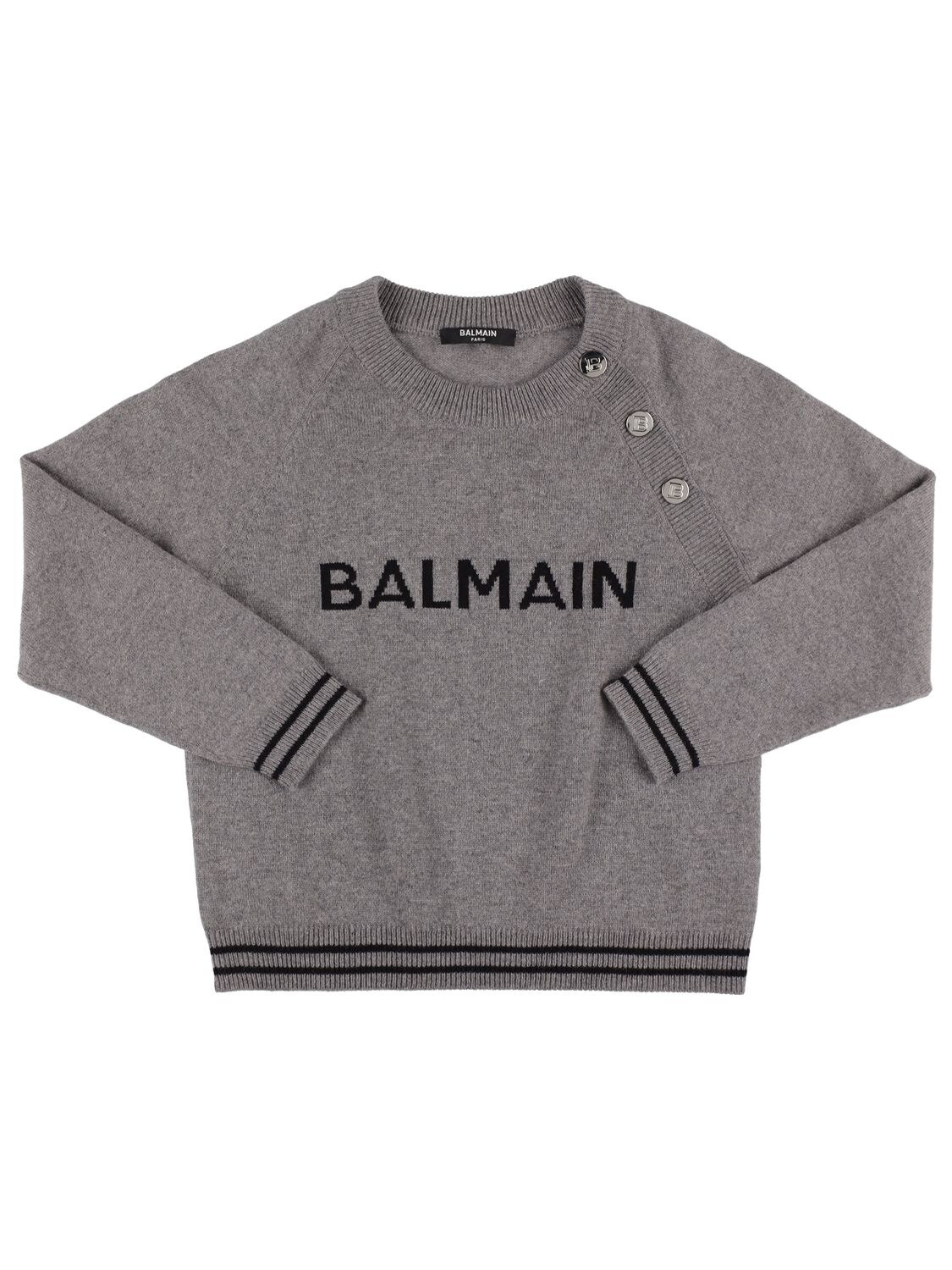 Balmain Kids' Wool Blend Knit Sweater In Grey