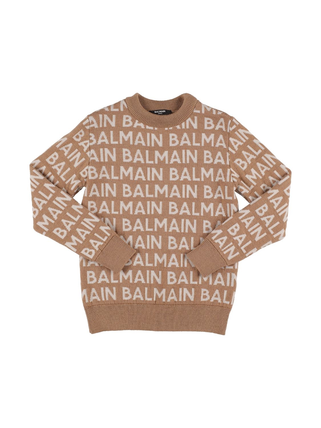 BALMAIN LOGO WOOL BLEND KNIT SWEATER