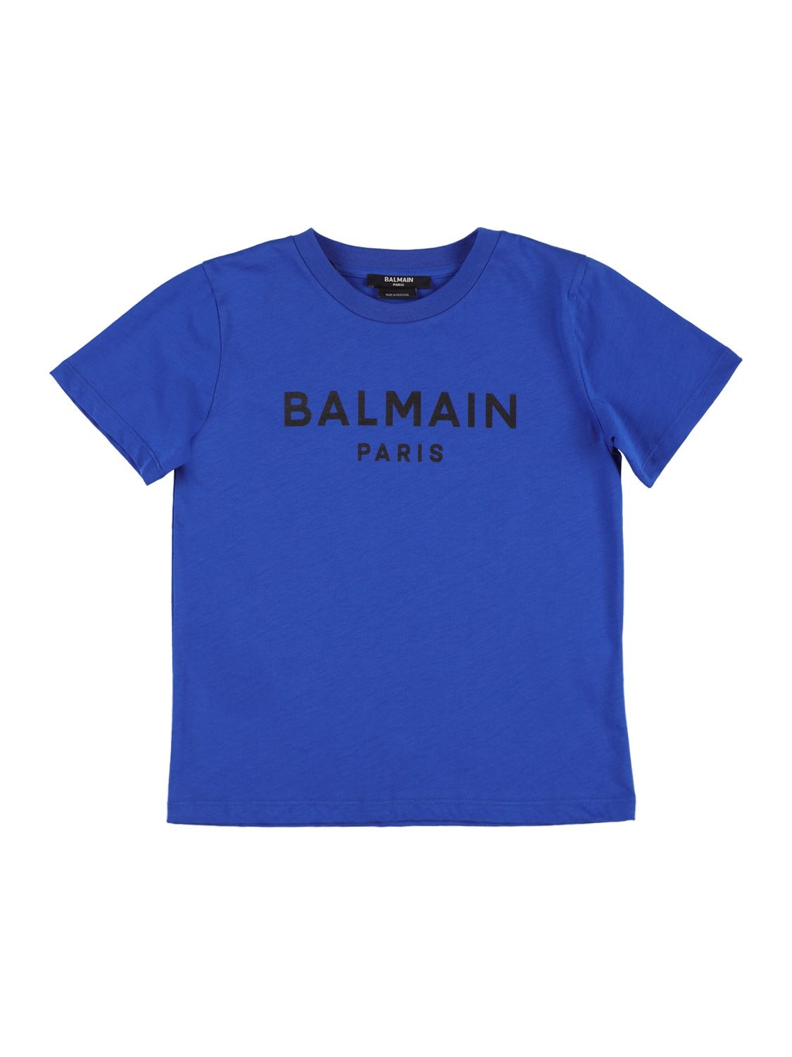 Shop Balmain Organic Cotton Jersey T-shirt W/logo In Blue