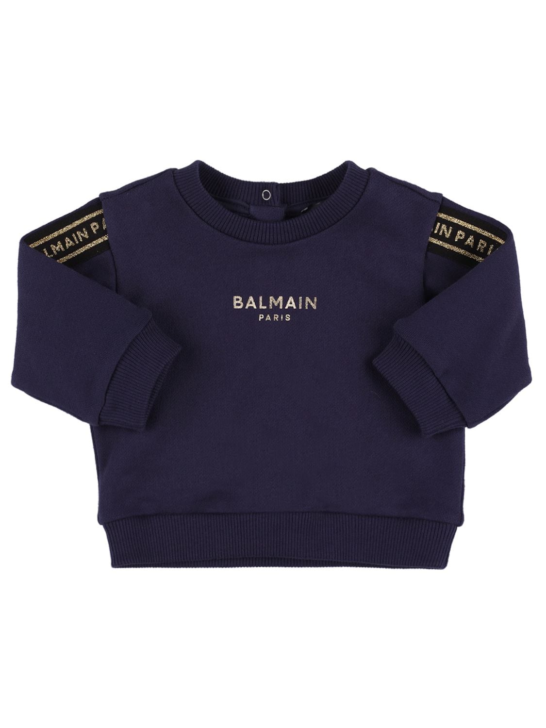 Balmain Kids' Organic Cotton Sweatshirt W/logo In Navy