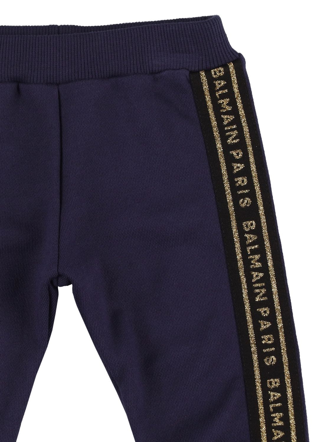 Shop Balmain Organic Cotton Sweatpants W/logo In Navy