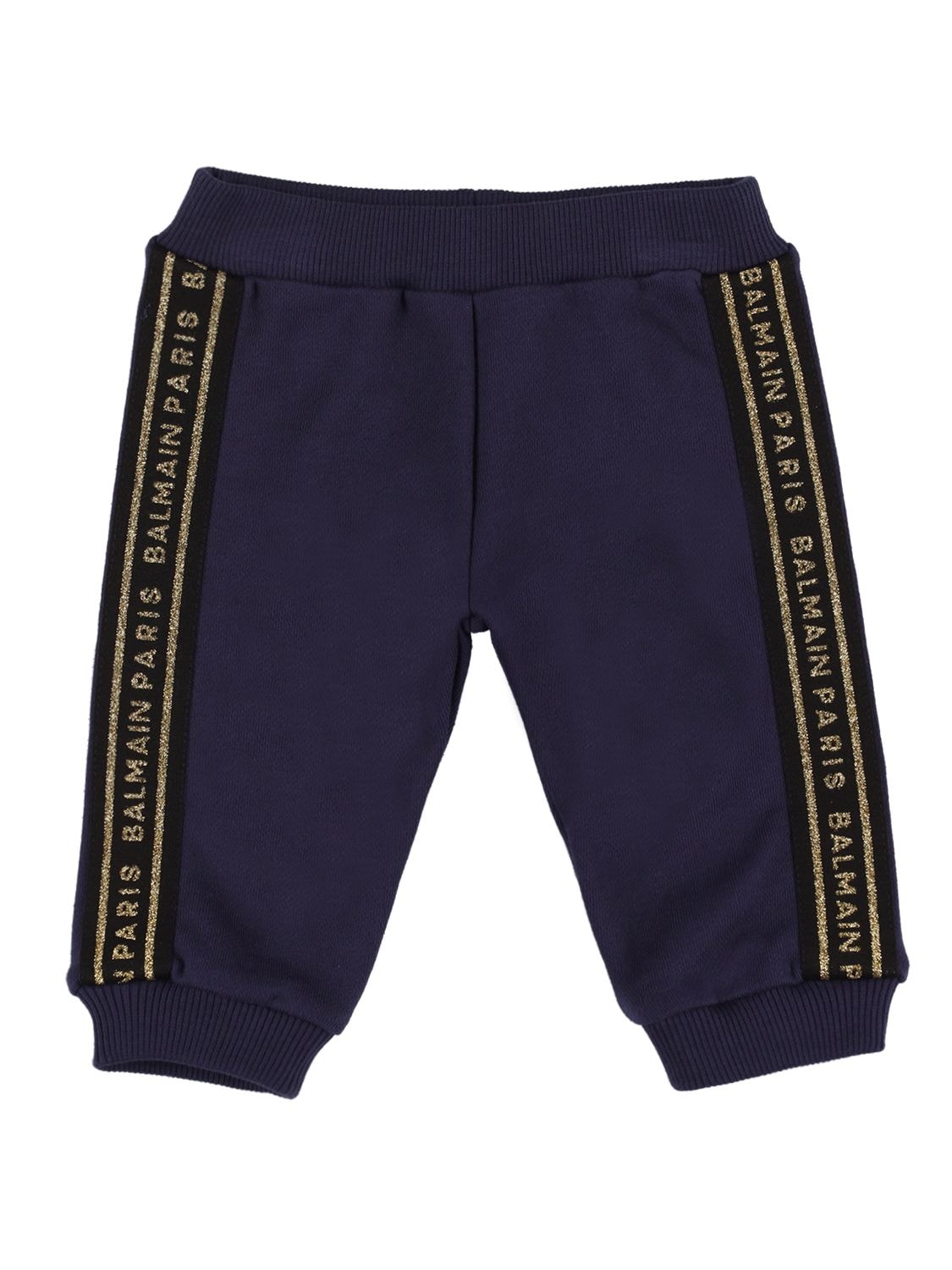 Balmain Kids' Organic Cotton Sweatpants W/logo In Navy