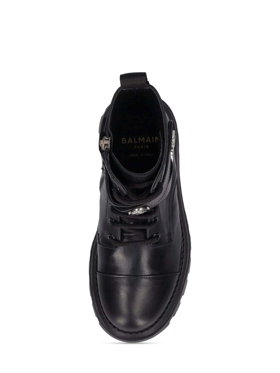 Shop Balmain Leather Lace-up Boots W/logo In Black,silver