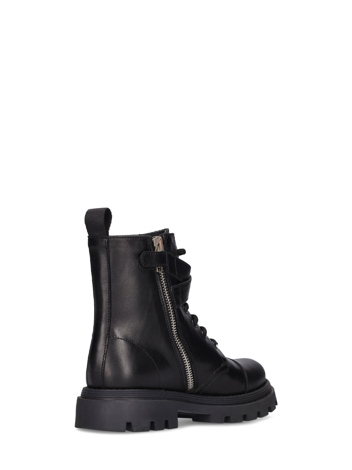 Shop Balmain Leather Lace-up Boots W/logo In Black,silver