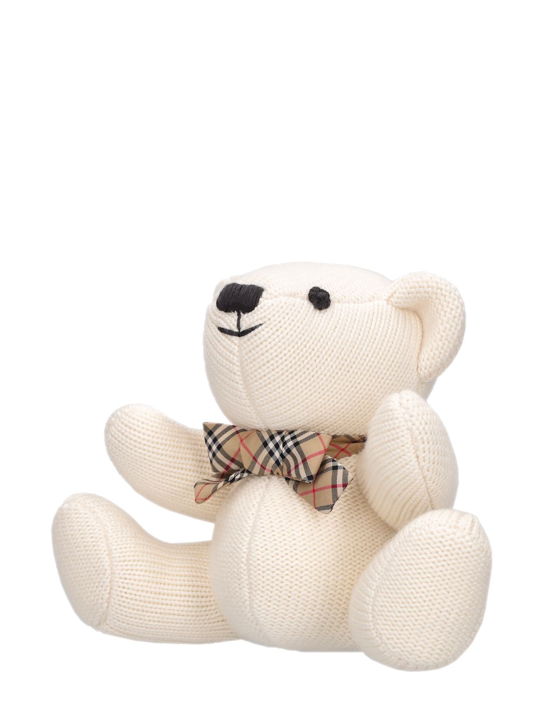 Shop Burberry Check Print Wool & Silk Bear Toy In Ivory