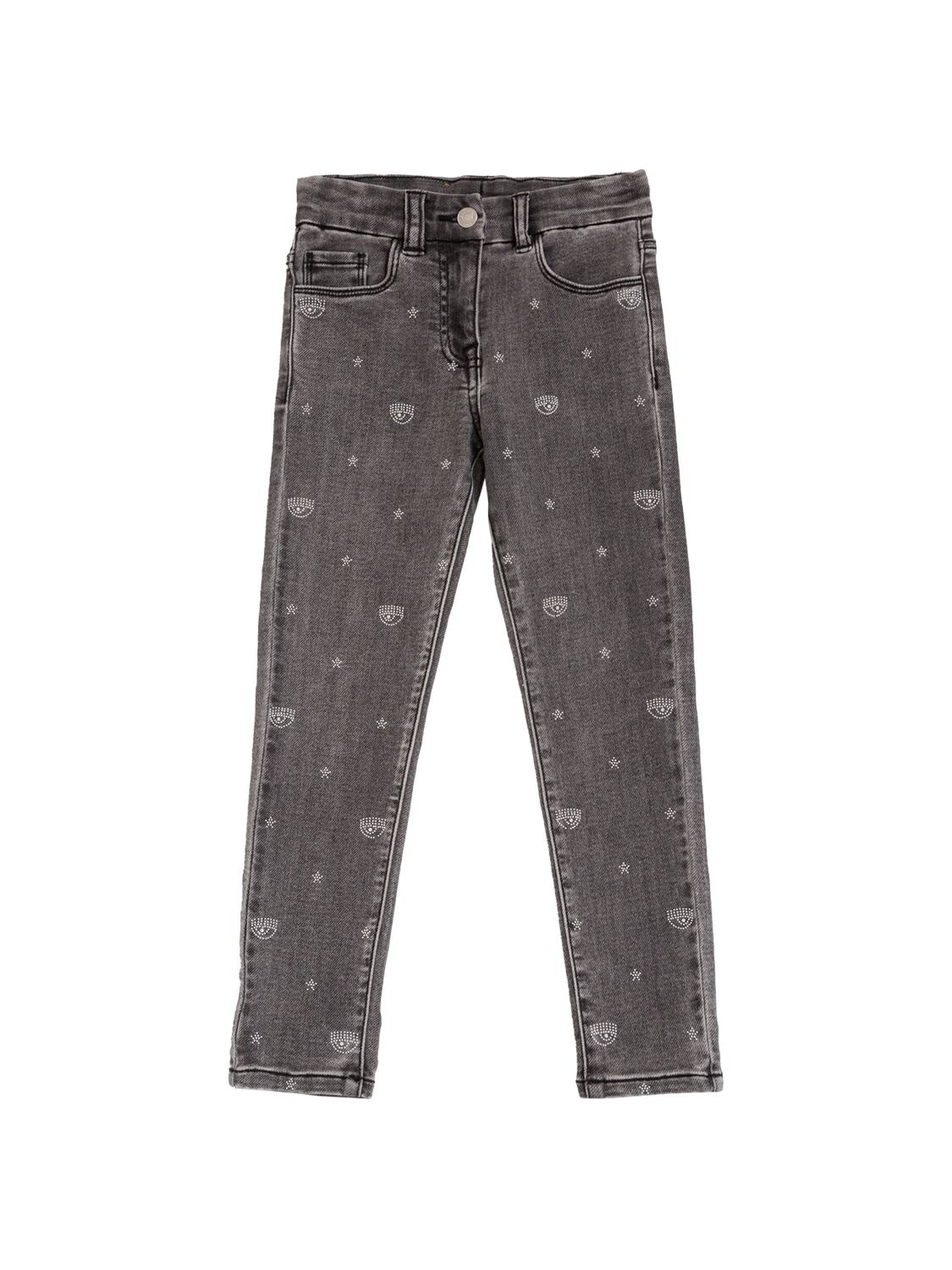 Embellished Logo Cotton Denim Jeans – KIDS-GIRLS > CLOTHING > JEANS