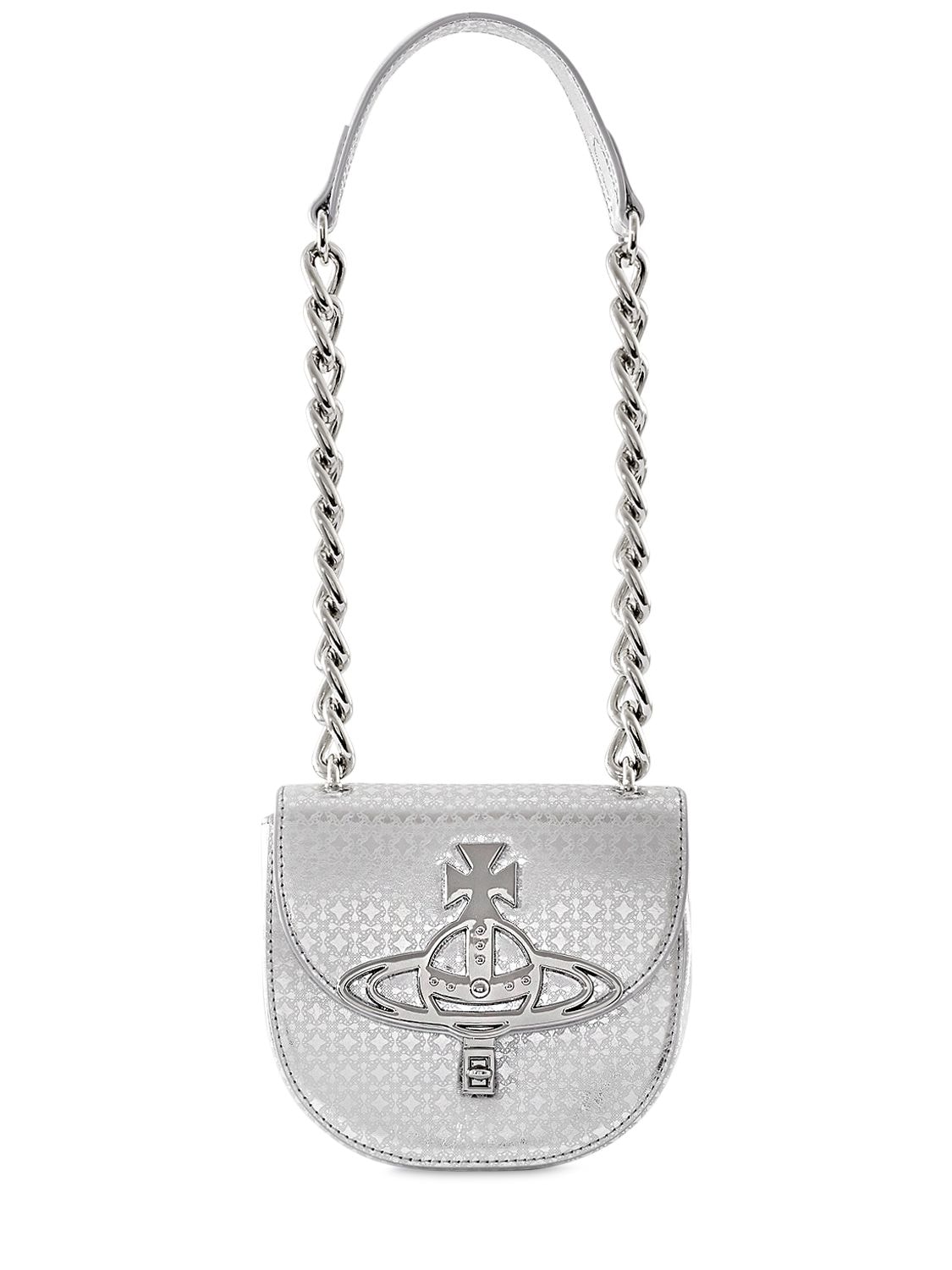 Vivienne Westwood Sofia Saddle Leather Shoulder Bag In Silver