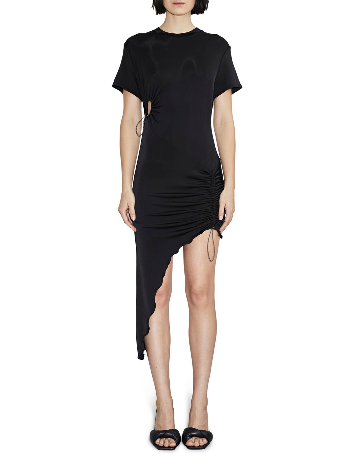 Shop Et Ochs Viscose Jersey Mini Dress W/drawstrings In Black