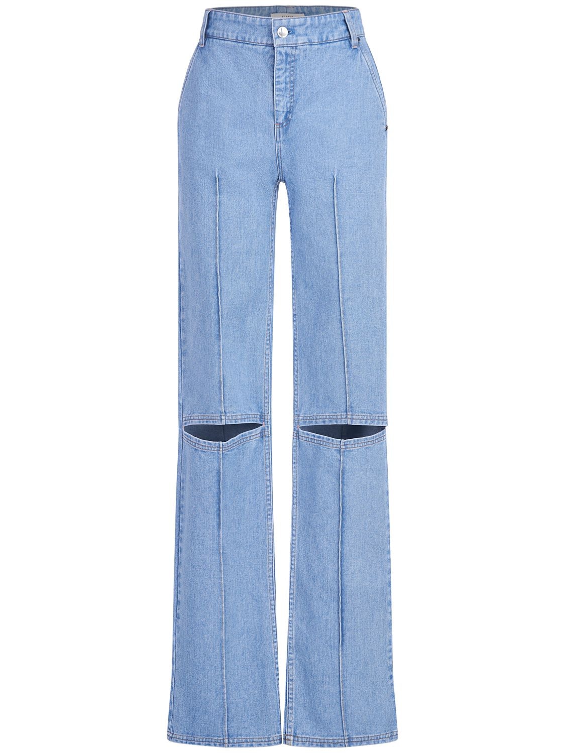 Image of Cotton Denim Mid Rise Straight Jeans