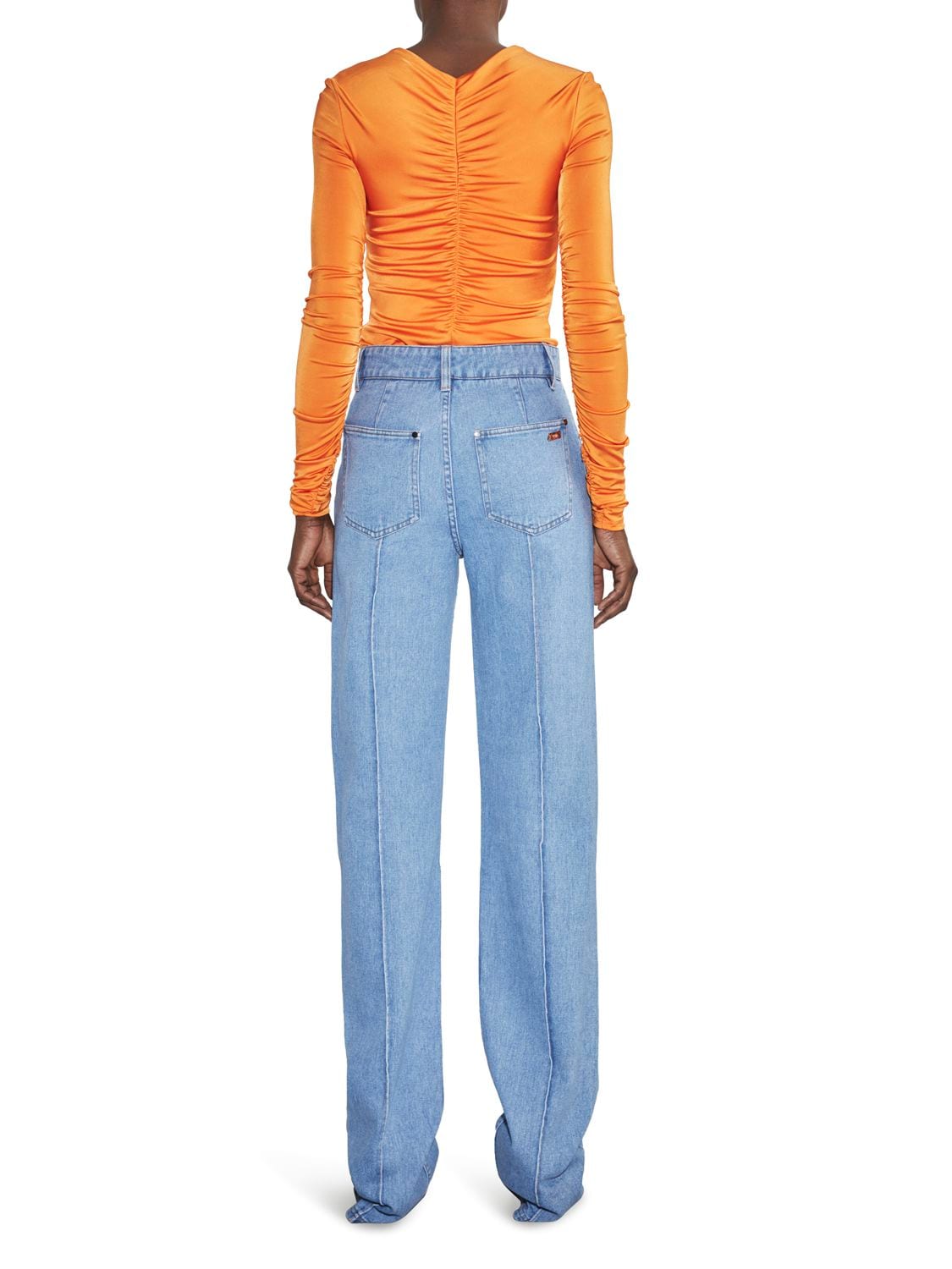 Shop Et Ochs Ruched Viscose Jersey Long Sleeve Top In Orange