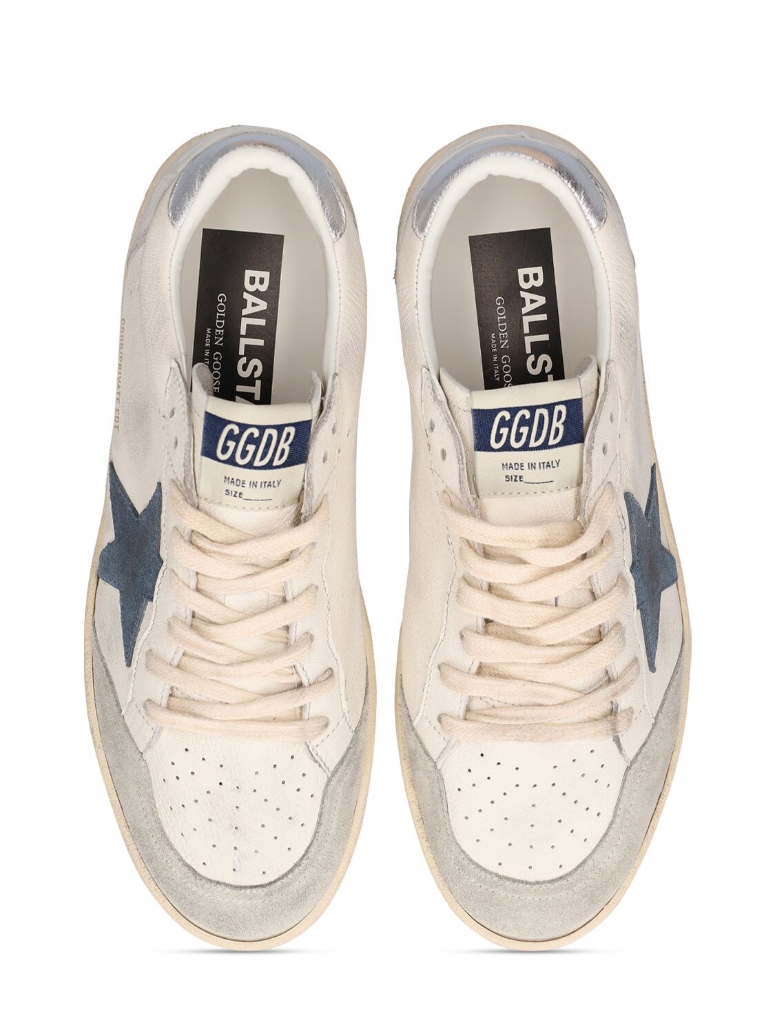 Shop Golden Goose Lvr Exclusive Ball Star Leather Sneakers In White,blue