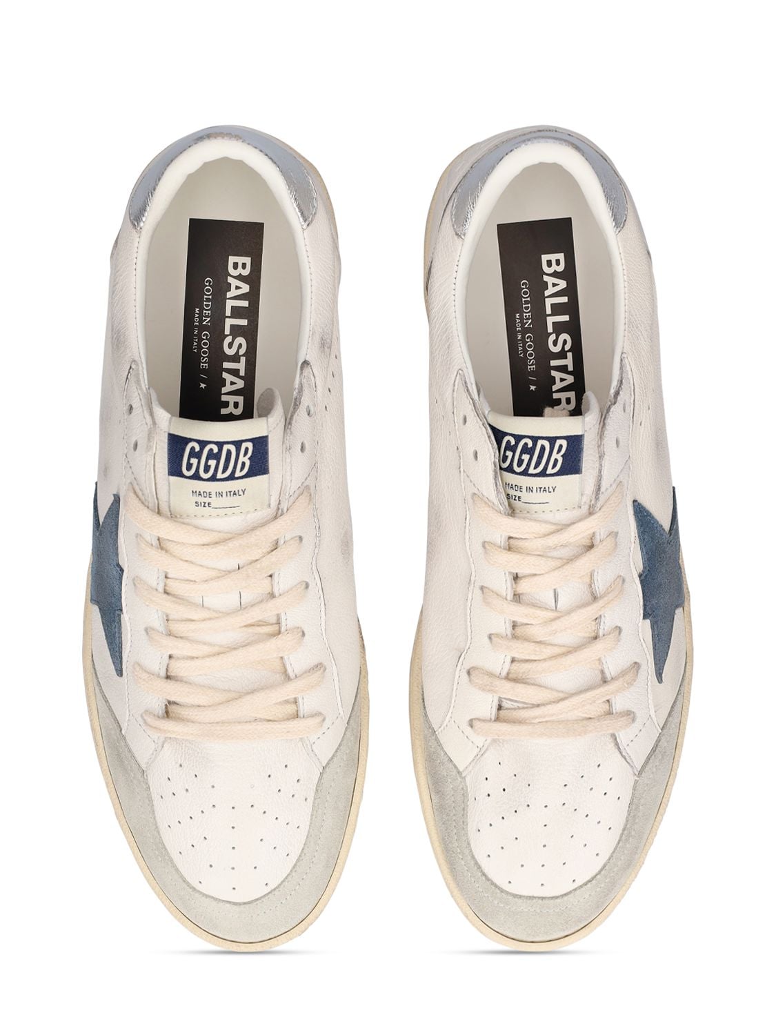 Shop Golden Goose Lvr Exclusive Ball Star Leather Sneakers In White,blue