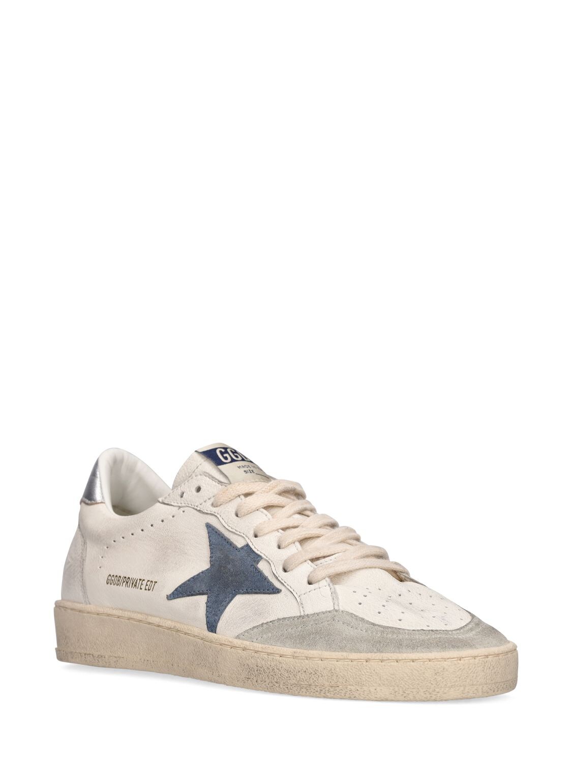 Shop Golden Goose Lvr Exclusive Ball Star Leather Sneakers In White,blue