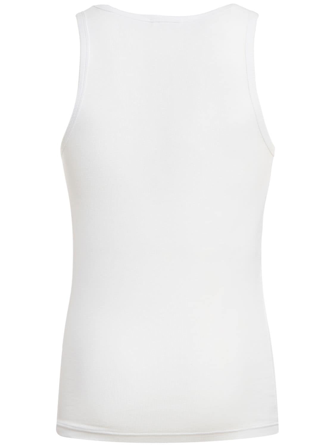 Shop Versace Ribbed Cotton Logo Tank Top In Optisches Weiss