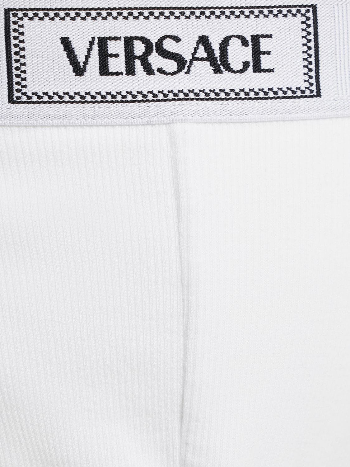 Shop Versace Ribbed Cotton Boxer Briefs In Optisches Weiss