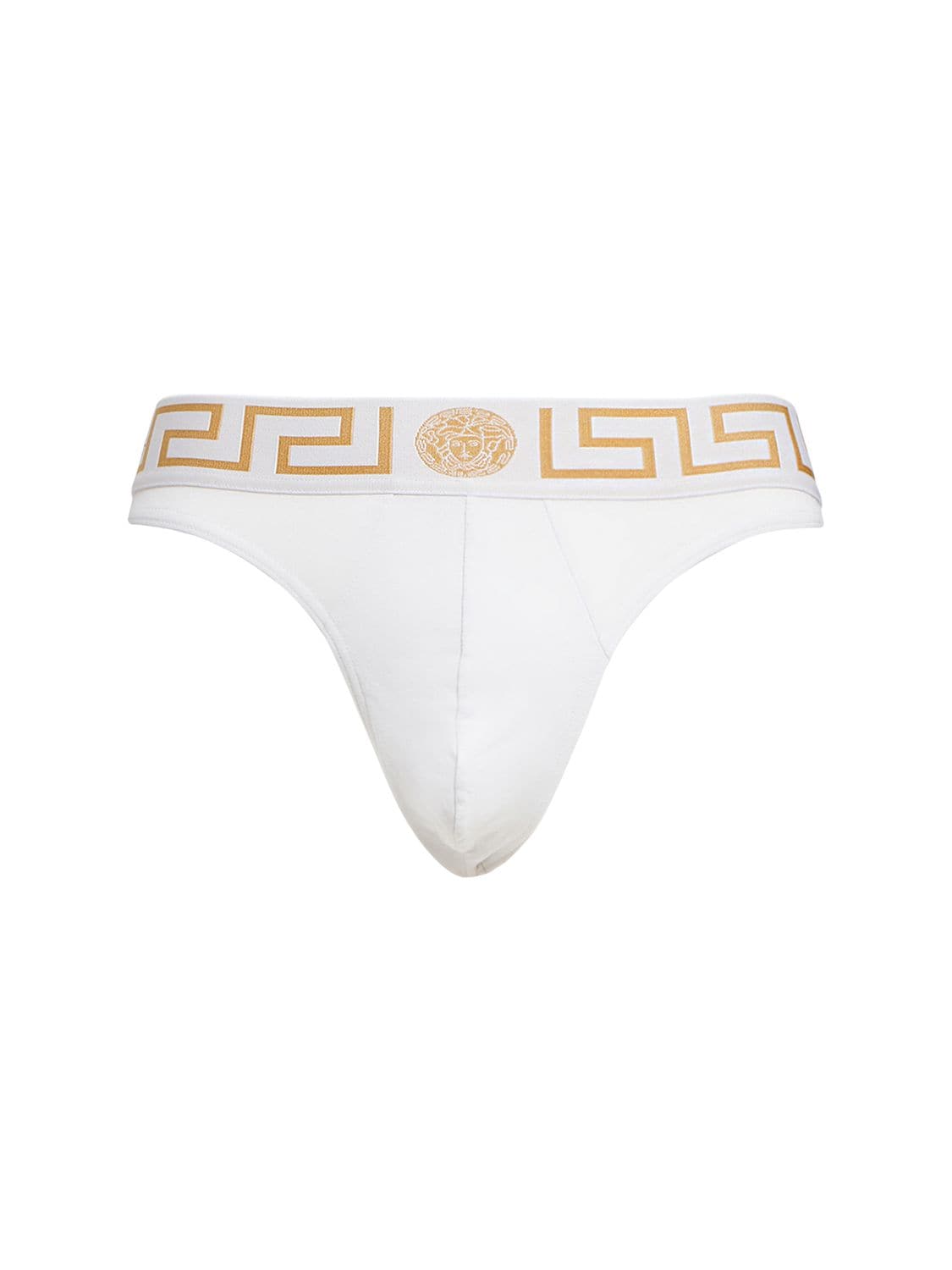 Versace Slip Aus Stretch-baumwolljersey Mit Logo In Weiss,gold