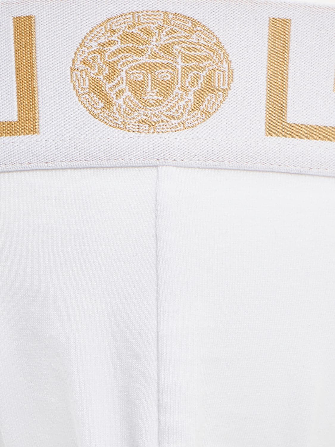 Shop Versace Stretch Jersey Logo Jock Strap In Weiss,gold