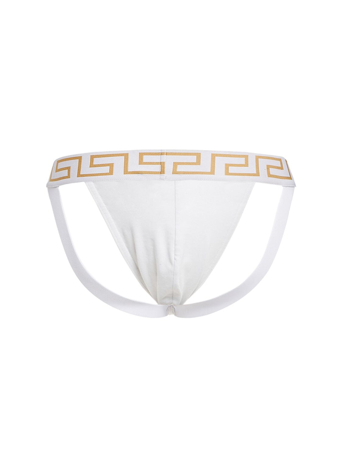 Shop Versace Stretch Jersey Logo Jock Strap In Weiss,gold