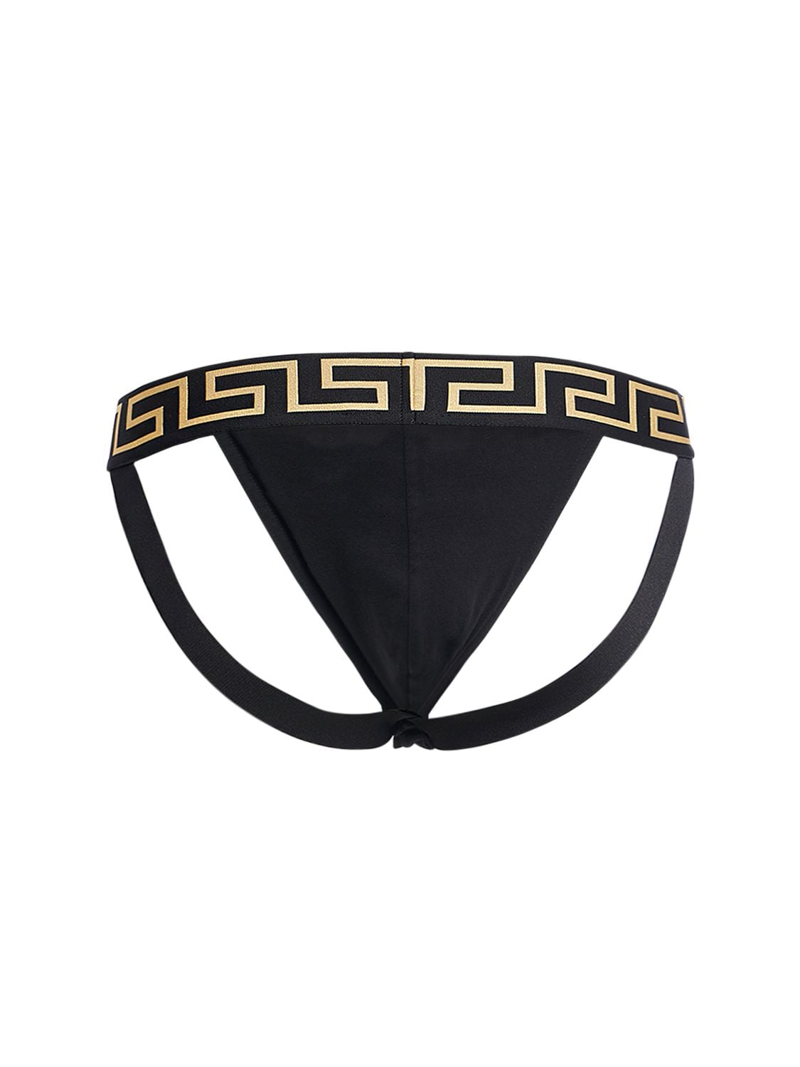 Shop Versace Stretch Jersey Logo Jock Strap In Schwarz,gold