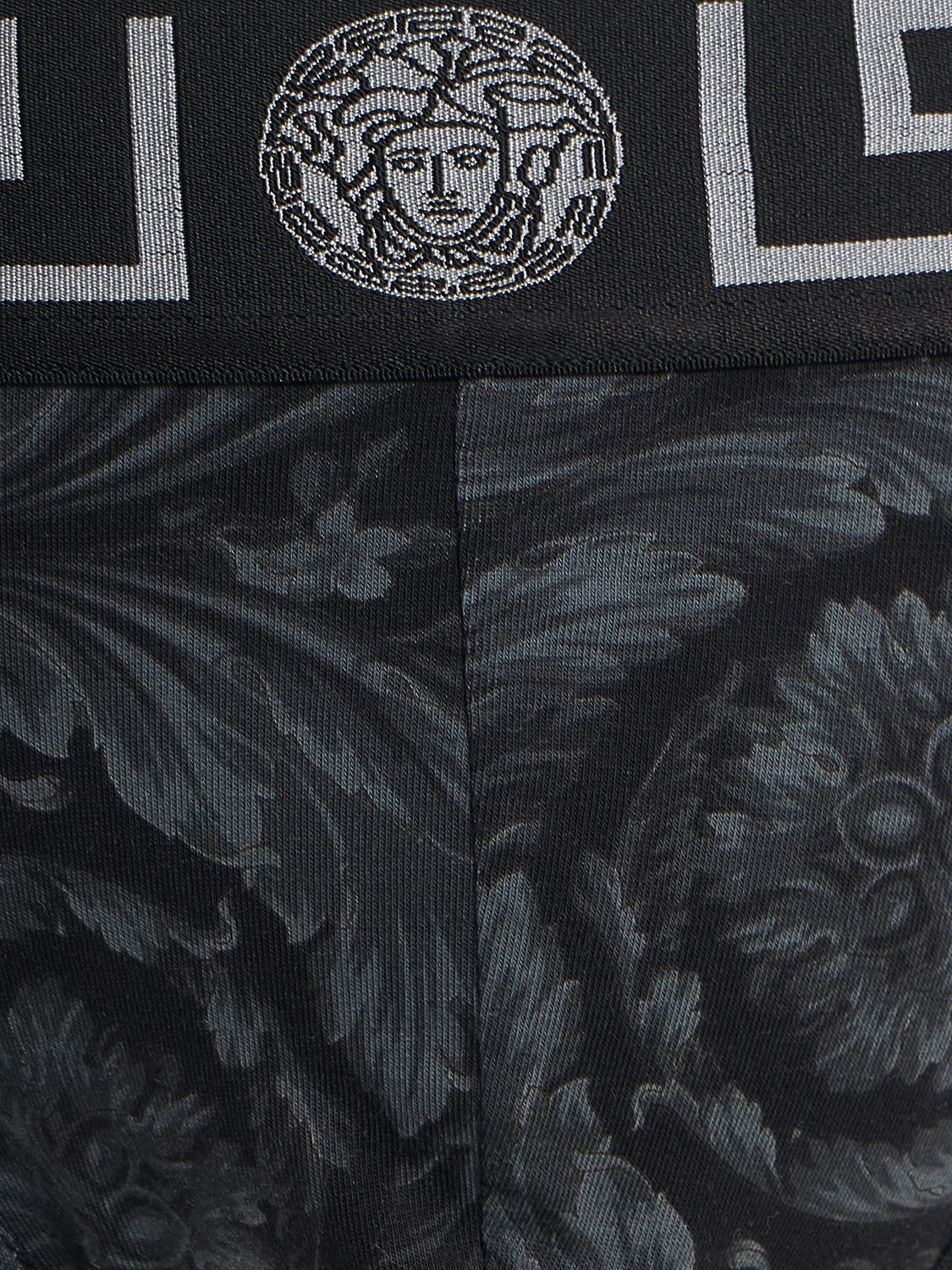 Shop Versace Barocco Print Stretch Cotton Briefs In Schwarz,grau