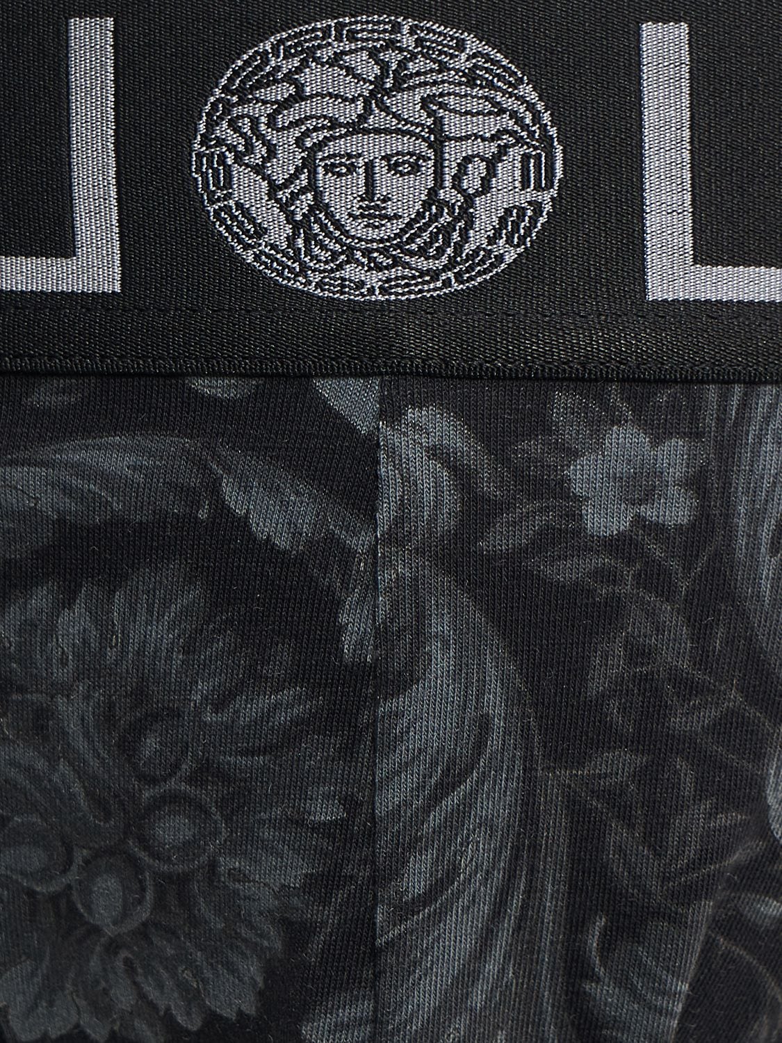 Shop Versace Barocco Print Stretch Cotton Jock Strap In Schwarz,grau