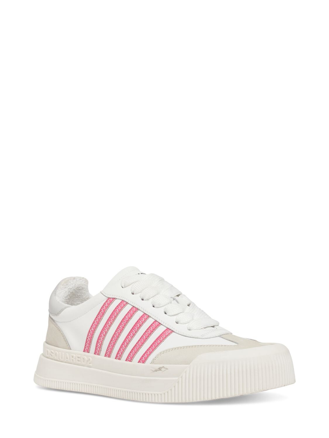 Shop Dsquared2 New Jersey Leather Sneakers In White,pink