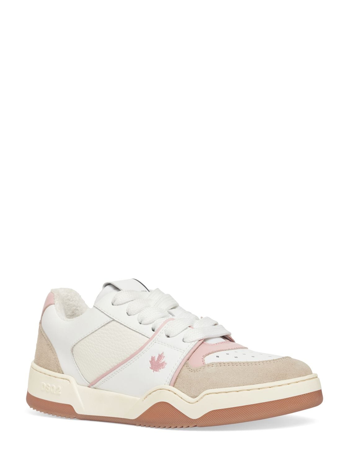 Shop Dsquared2 Spiker Leather Sneakers In White,pink