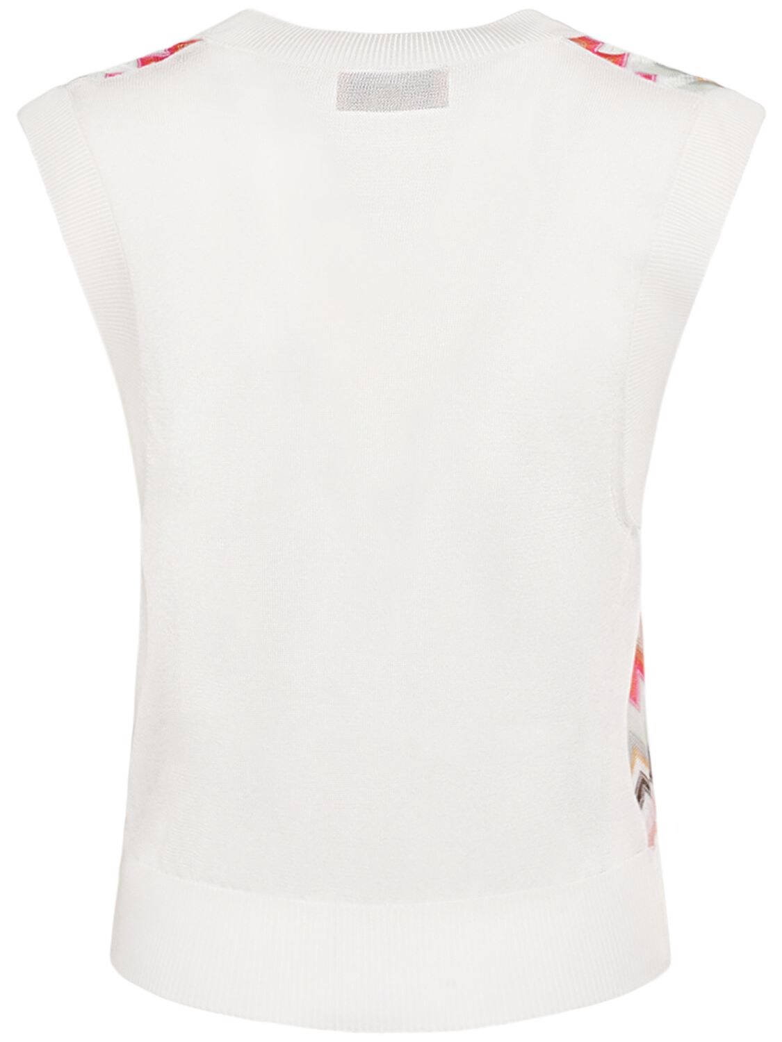Shop Missoni Rib Knit Zig Zag V-neck Vest In Multi,white