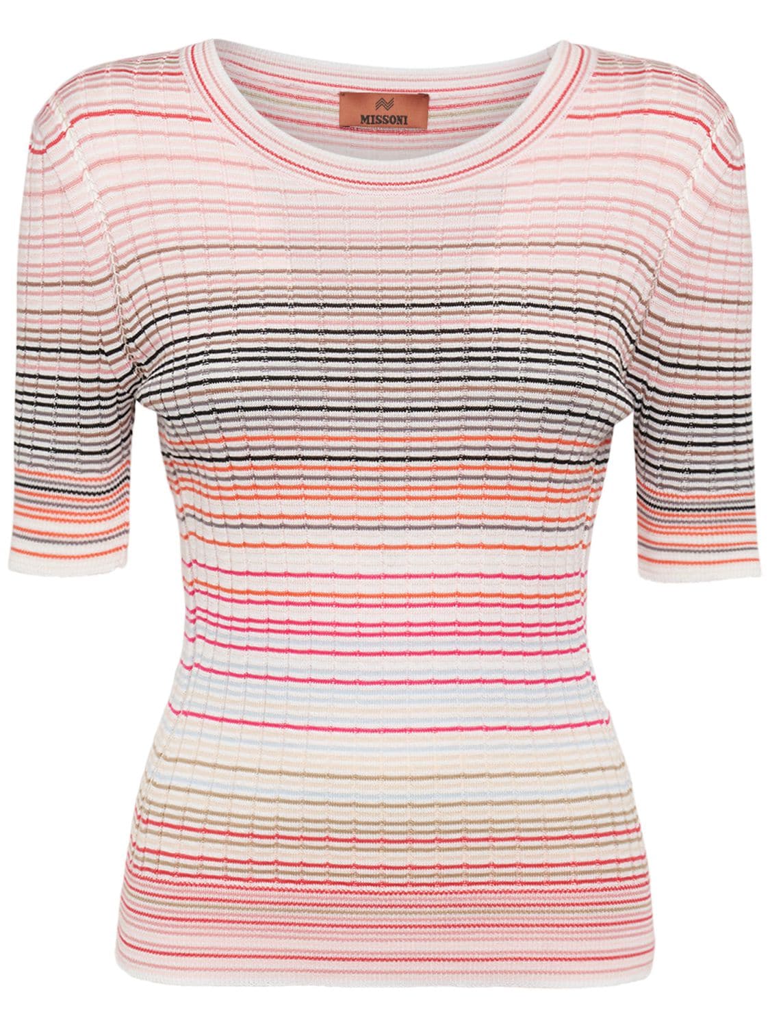 Image of Striped Knit Cotton Blend Top