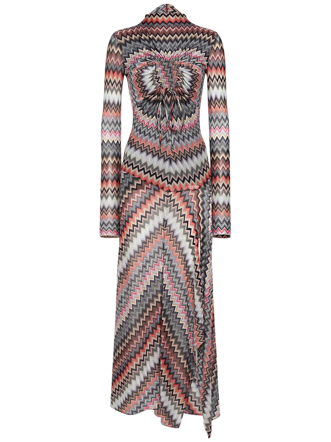 Missoni Zig Zag Lurex Cutout Knit Long Dress In Multicolor