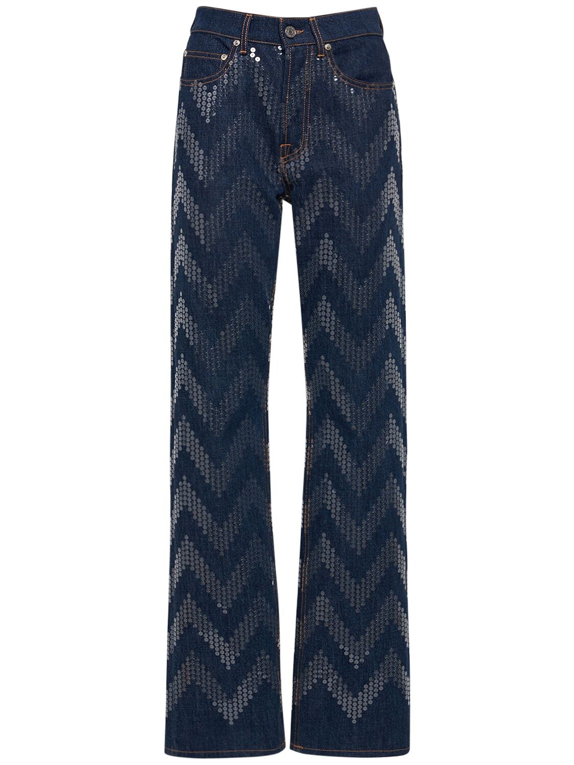 Image of Zig Zag Sequined Denim Straight Jeans