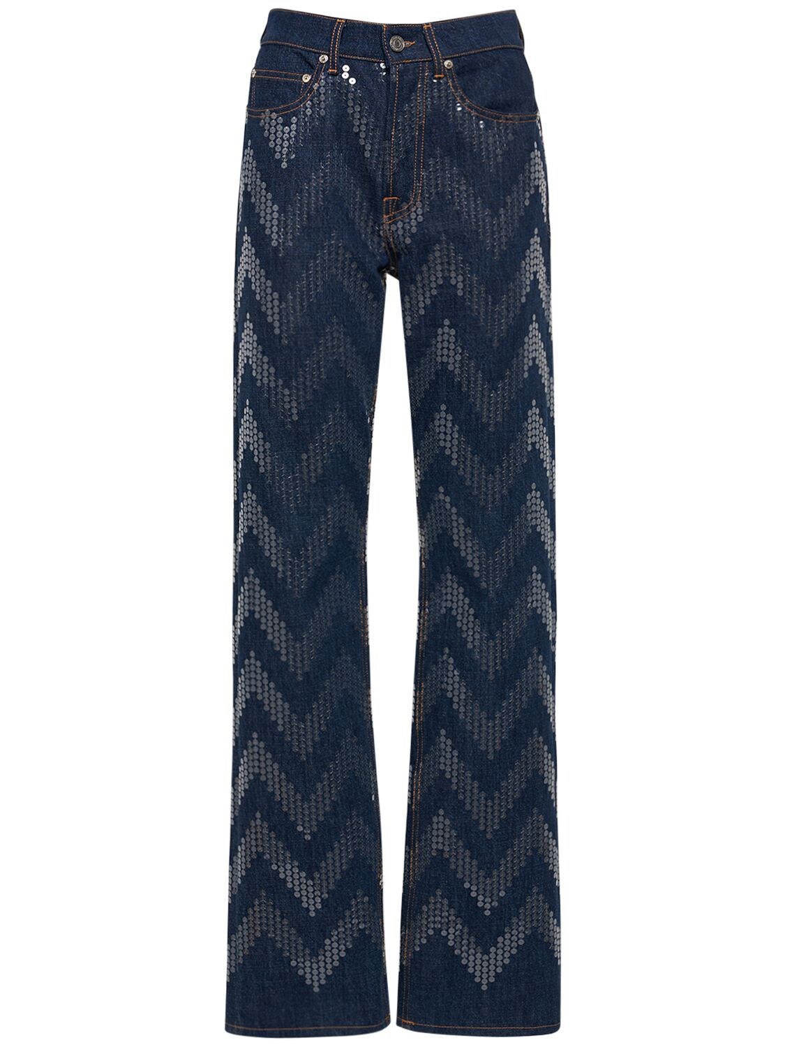 Shop Missoni Zig Zag Sequined Denim Straight Jeans In Multi,blue