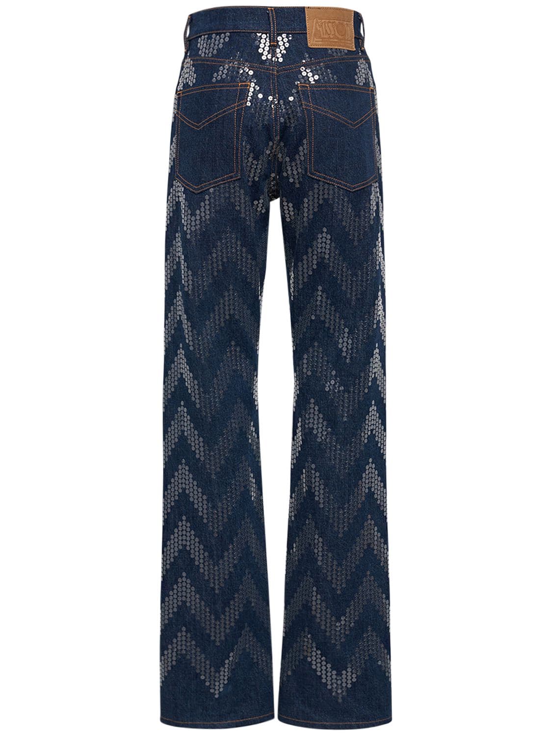 Shop Missoni Zig Zag Sequined Denim Straight Jeans In Multi,blue