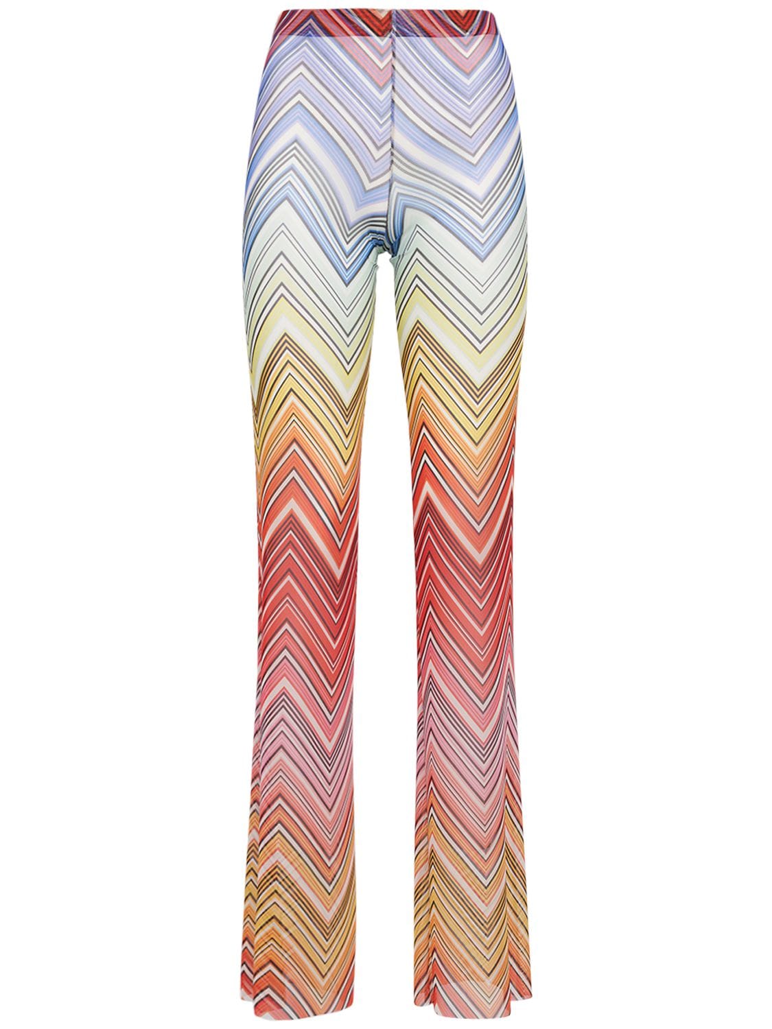 Missoni Chevron Print Tulle Flared Trousers In Multicolor
