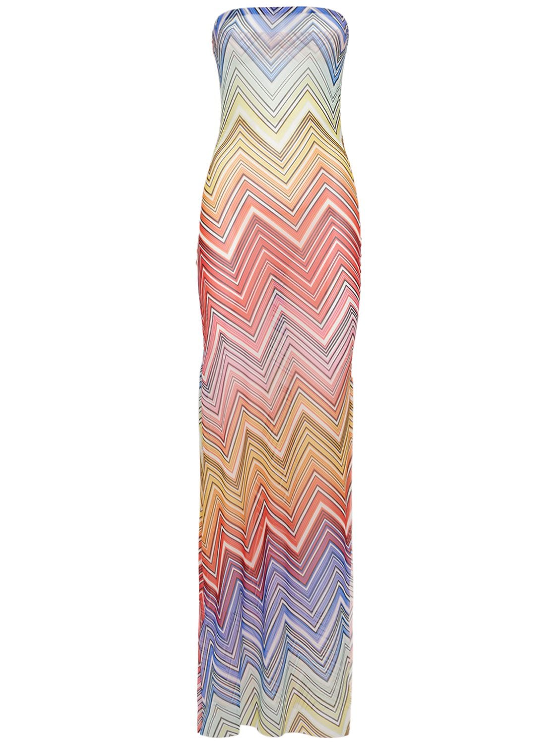 Image of Chevron Print Tulle Long Tube Dress