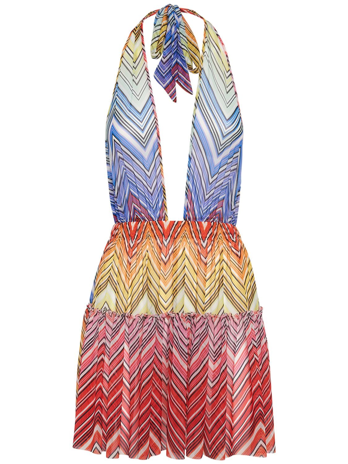 Missoni Chevron Print Tulle Mini Halter Dress In Multicolor
