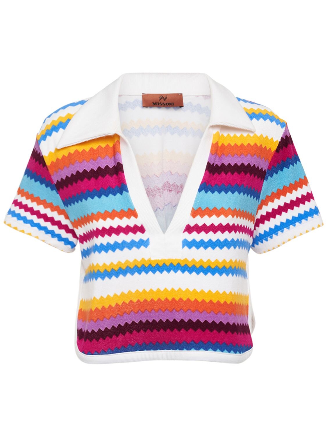 Shop Missoni Chevron French Terry Knit Crop Top In Multicolor