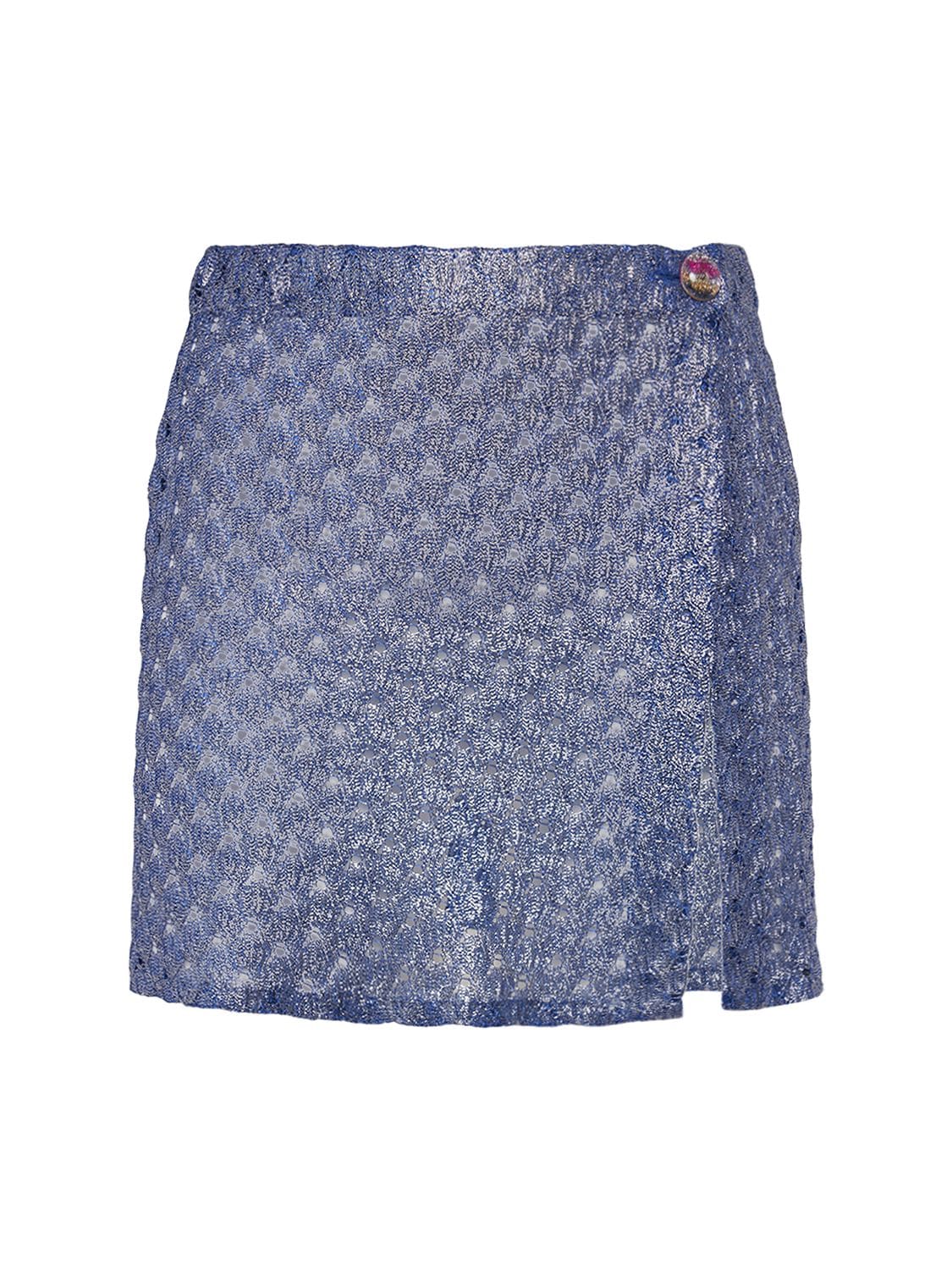 Missoni Crochet Lurex Mini Skirt In Blue,silver