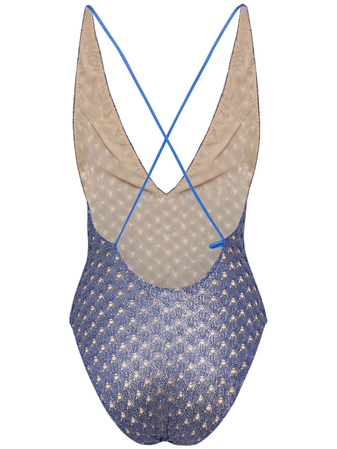 Shop Missoni Crochet Lurex One Piece Swimsuit In Blue,silver