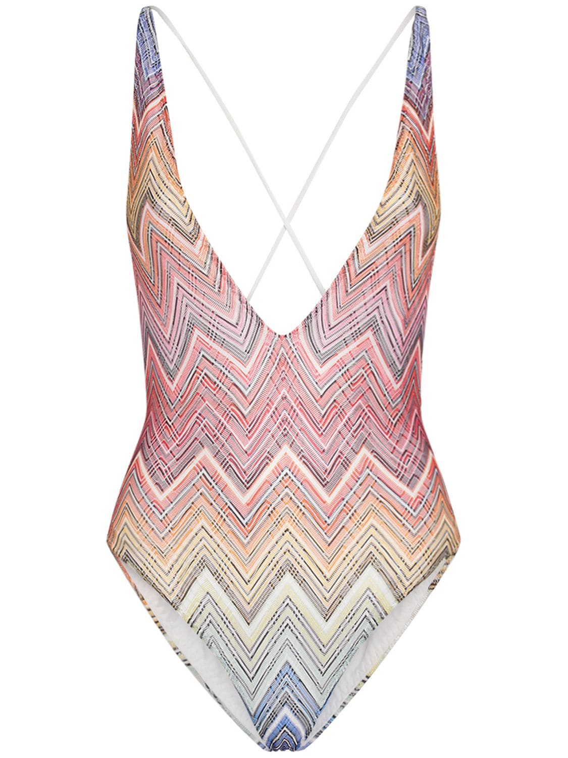Shop Missoni Chevron Printed One-piece Swimsuit In Multicolor