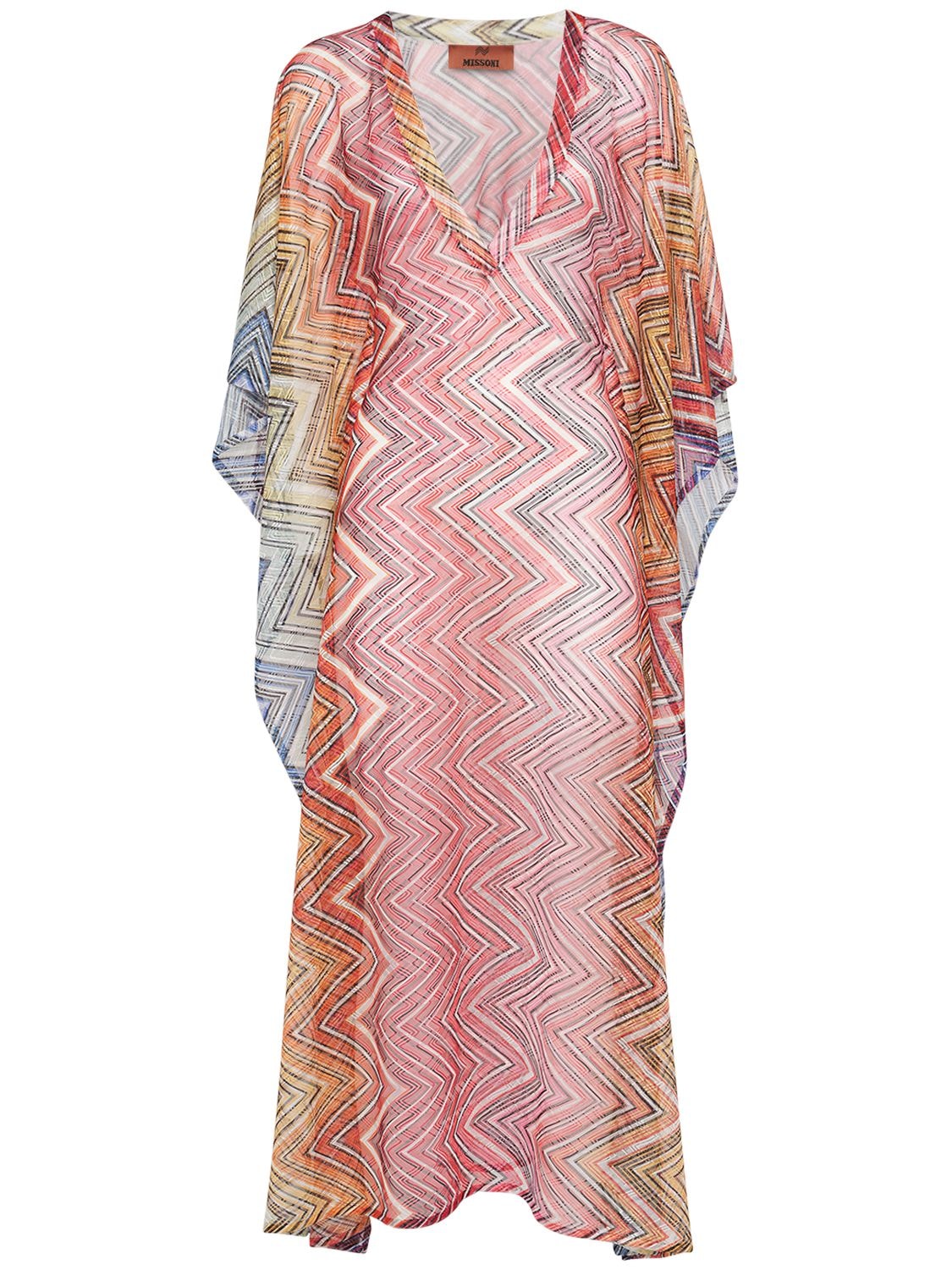 Shop Missoni Chevron Printed Long V-neck Kaftan Dress In Multicolor
