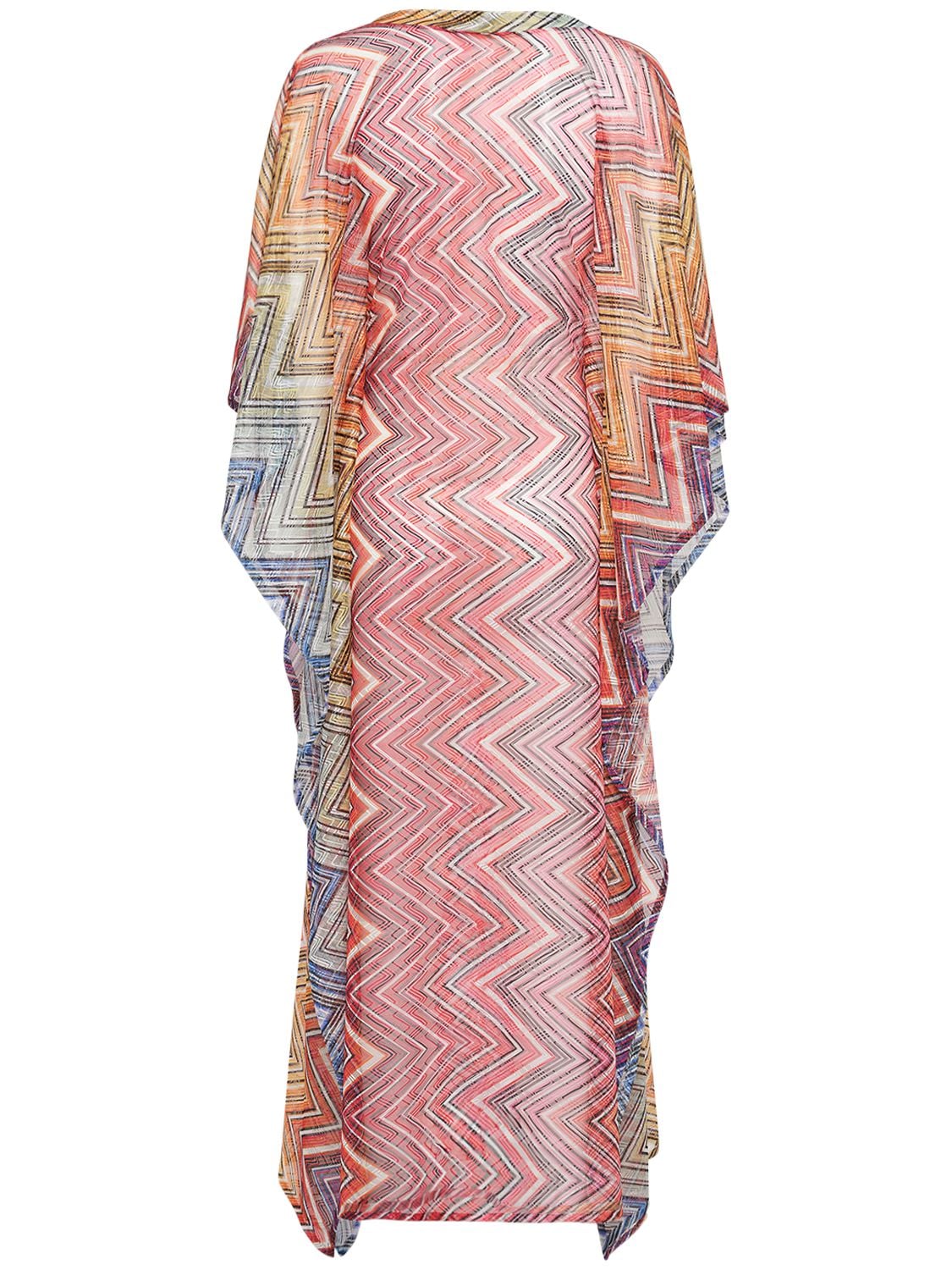 Shop Missoni Chevron Printed Long V-neck Kaftan Dress In Multicolor