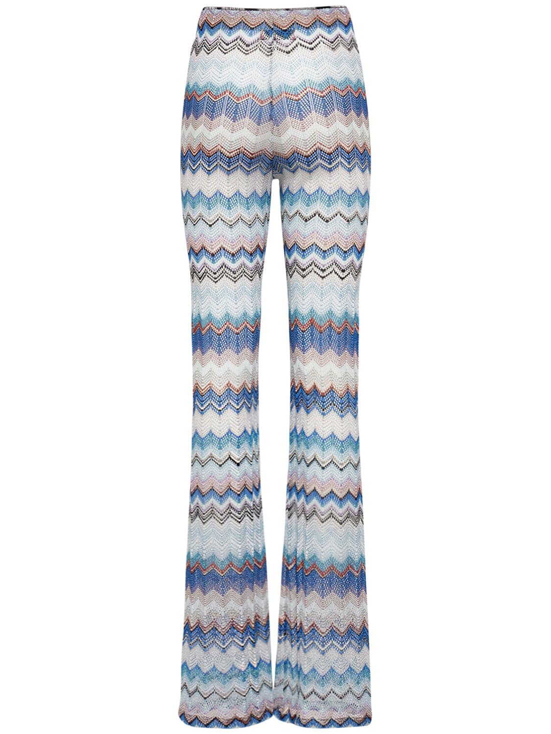 Shop Missoni Chevron Crochet Flared Pants In Multicolor