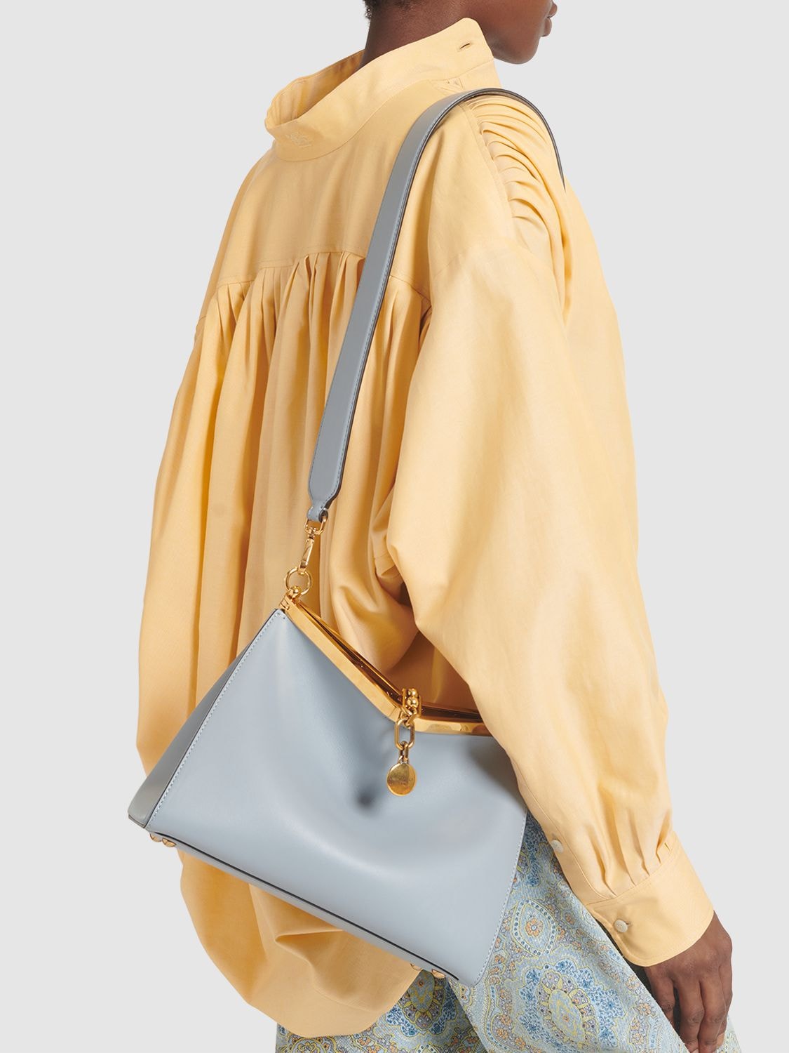 Shop Etro Medium Vela Leather Shoulder Bag In Light Blue