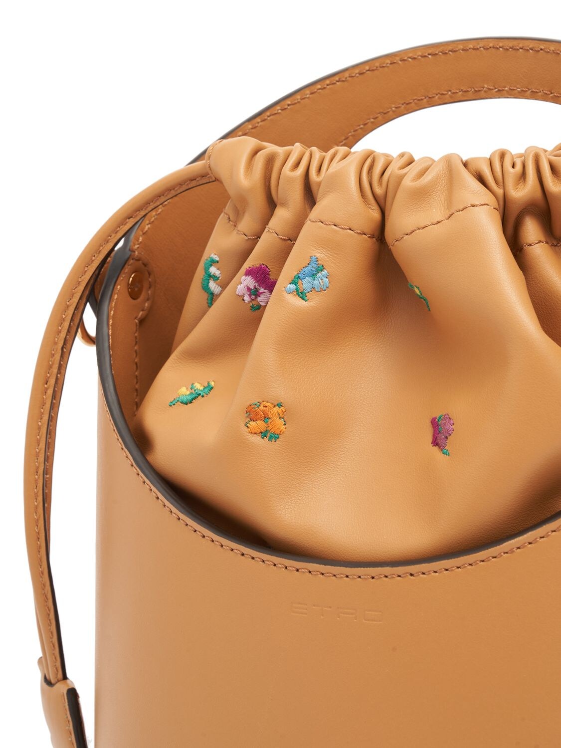 Shop Etro Medium Saturno Embroidered Leather Bag In Beige