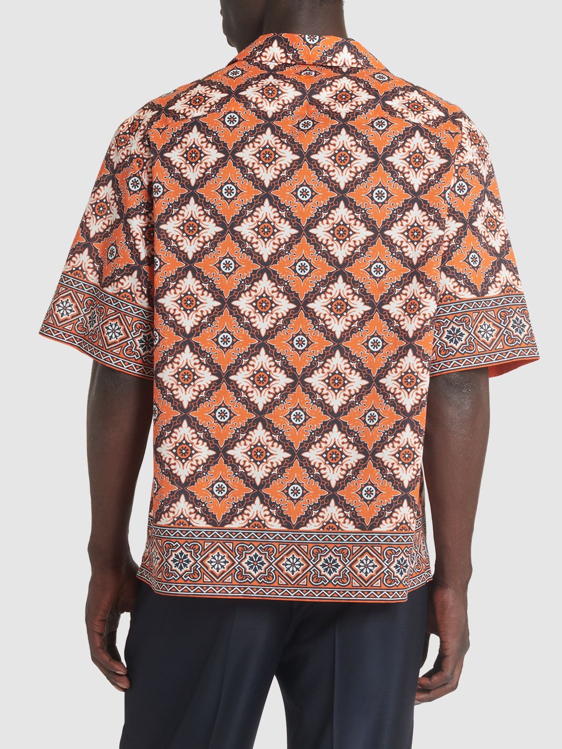 Shop Etro Printed Cotton Short Sleeve Shirt In Orange