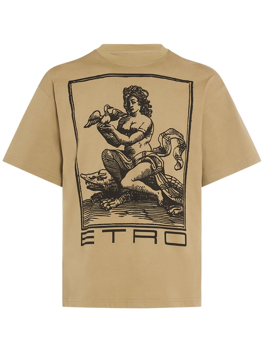 Etro Logo Cotton T-shirt In Khaki