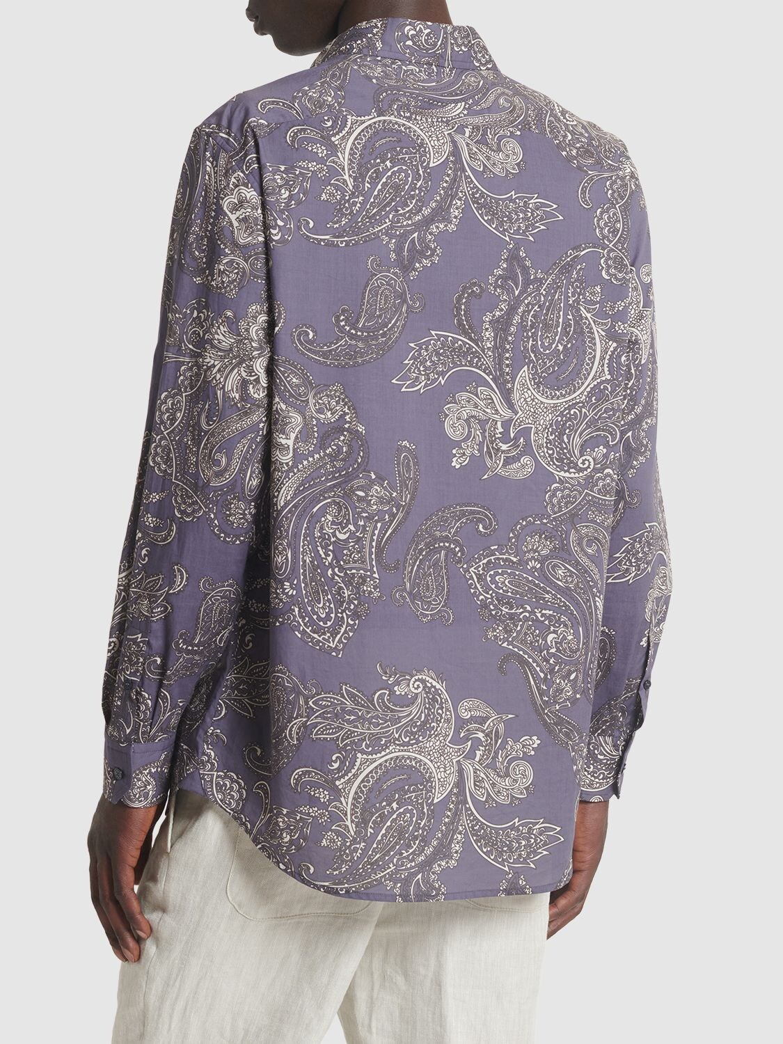 Shop Etro Printed Cotton Shirt In Purple,grey