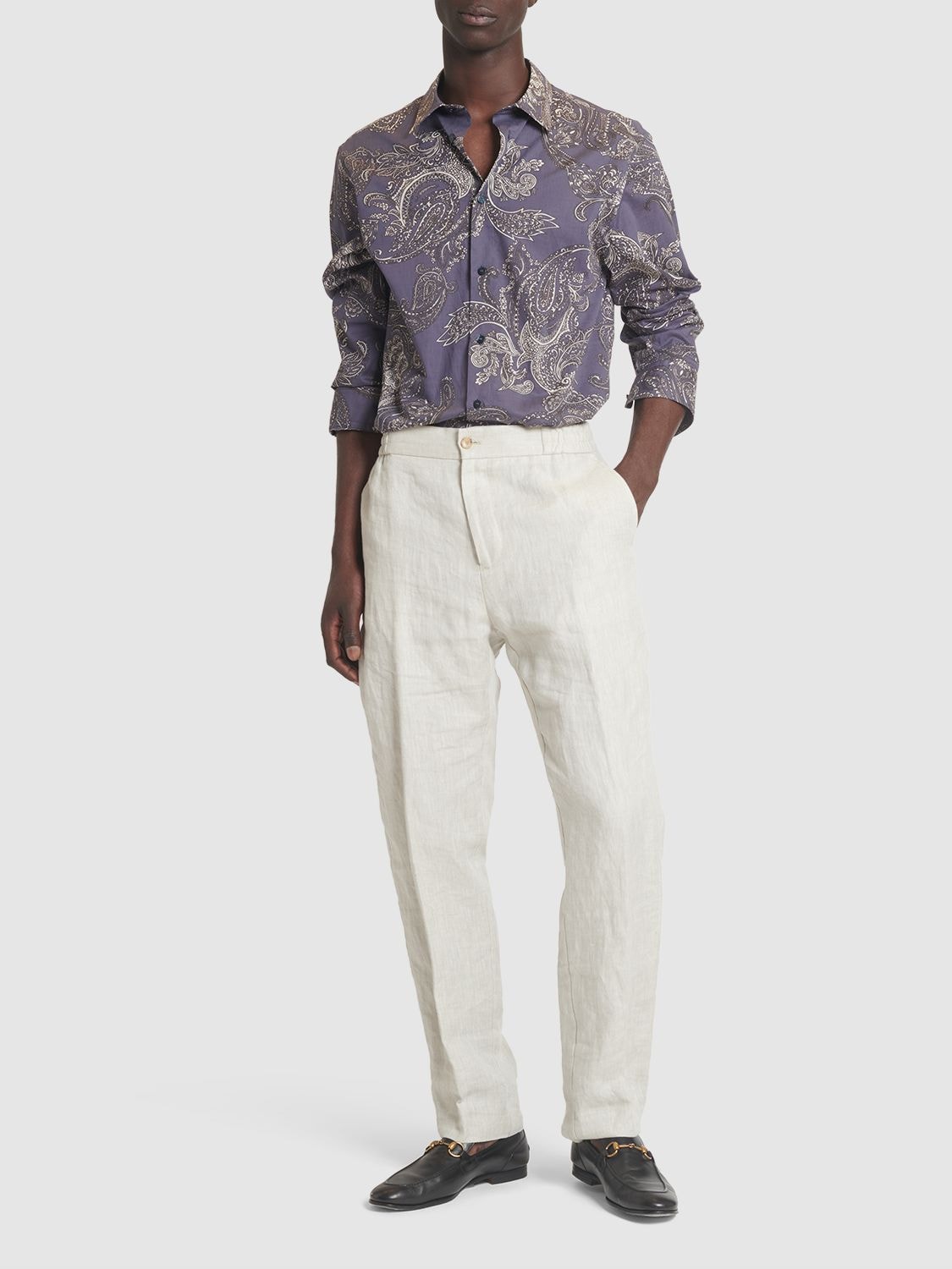 Shop Etro Printed Cotton Shirt In Purple,grey