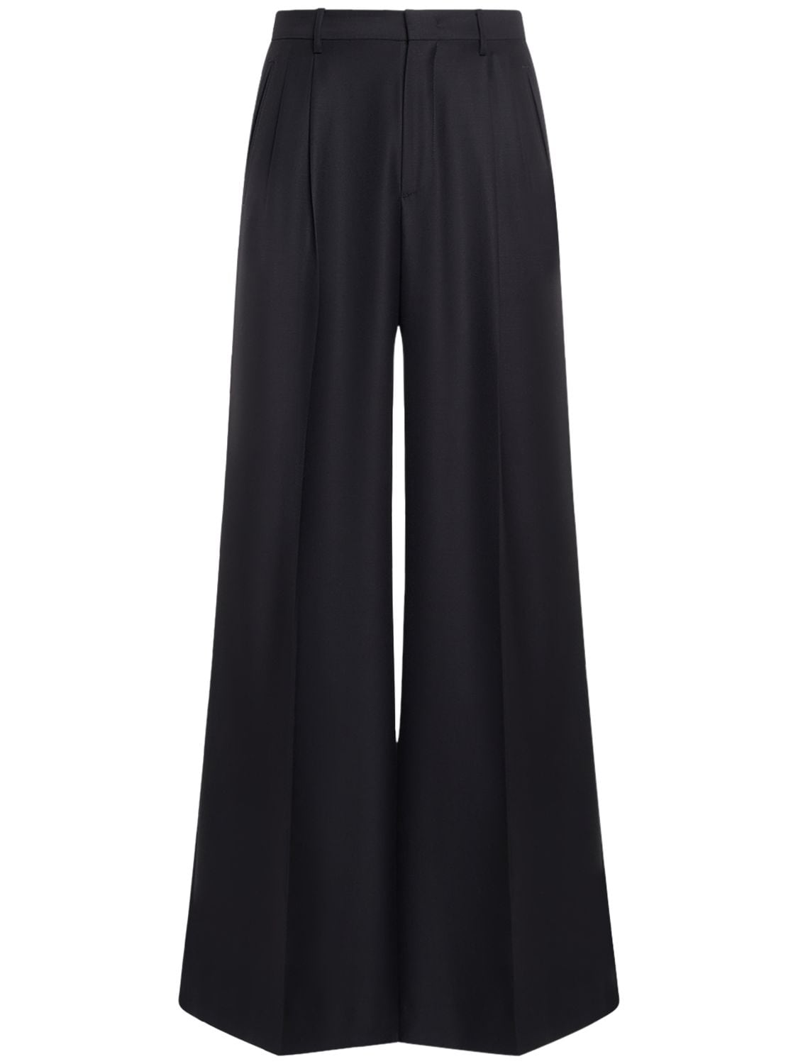 Etro Extra Wide Pleated Wool Trousers In Blue